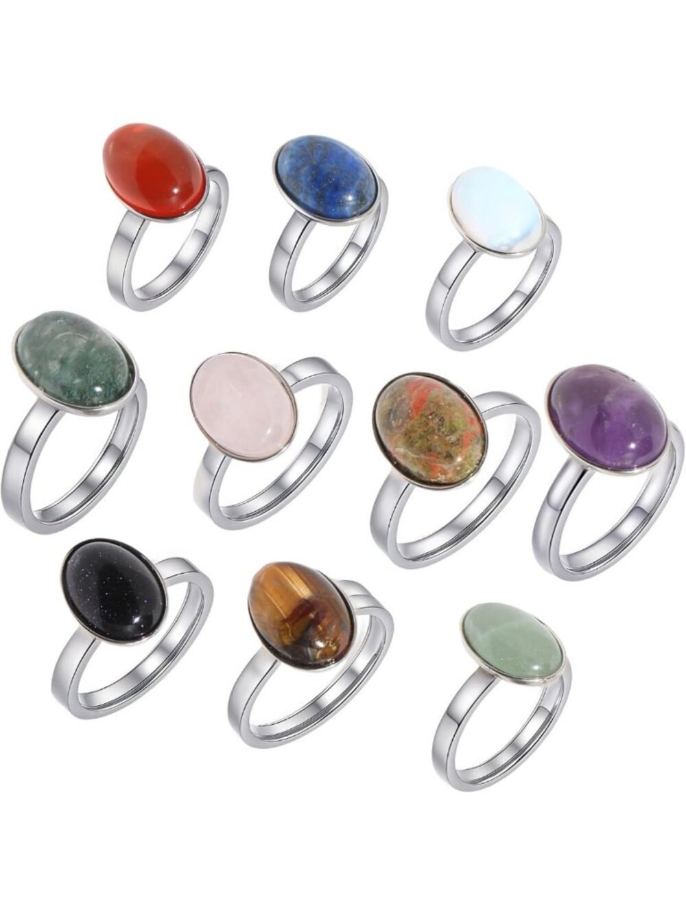 Stunning Gemstone Stainless Steel Rings Set for Women | Bulk Crystal Jewelry